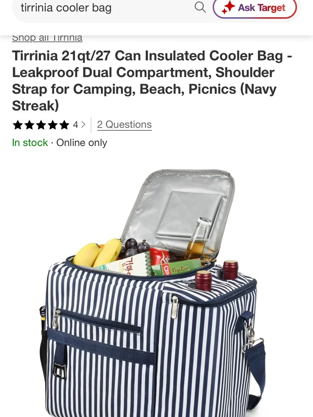 Striped Cooler Lunch Bag for Men - Navy and White